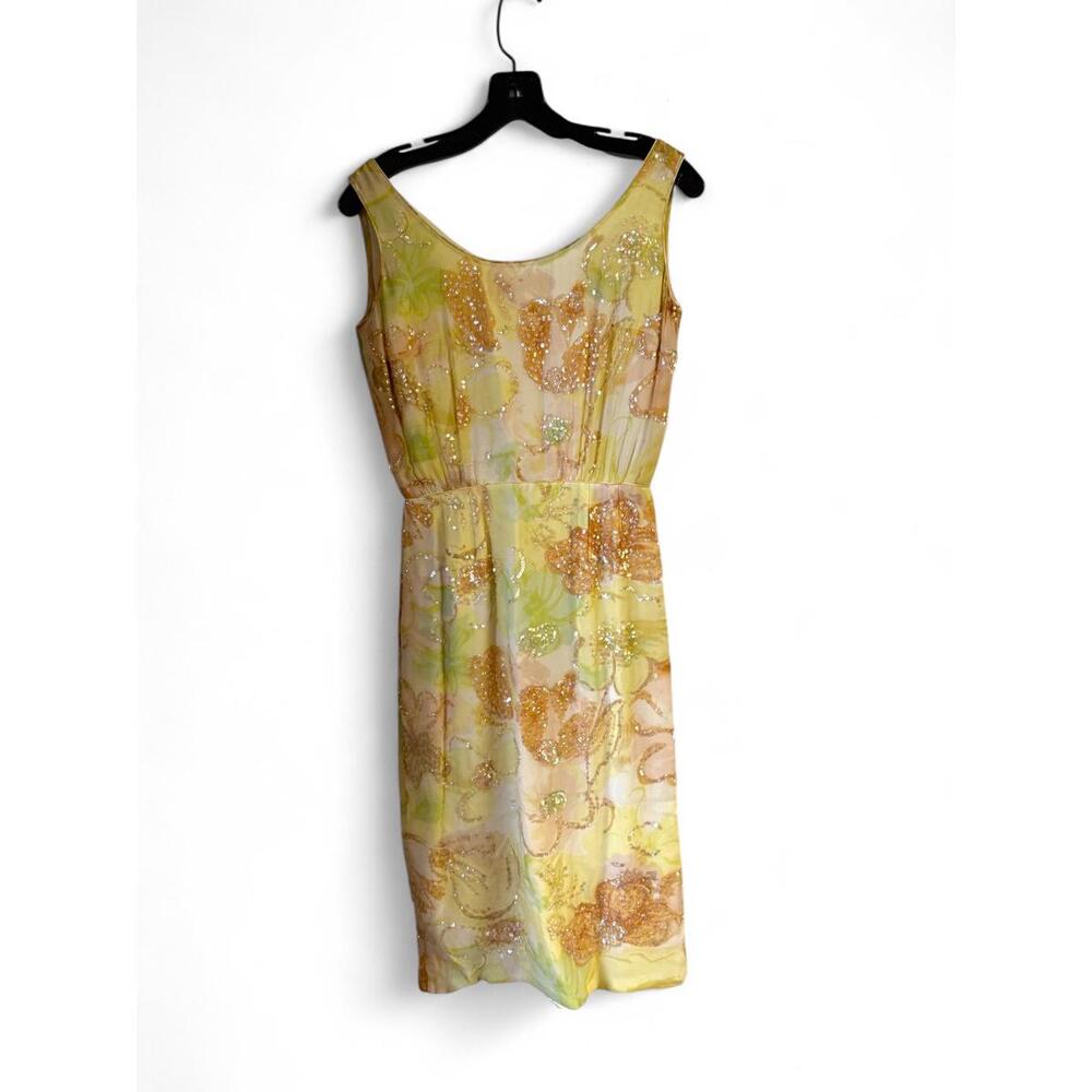 Stunning Vtg 1960's Floral Chiffon Sequin Embellished Cocktail Dress